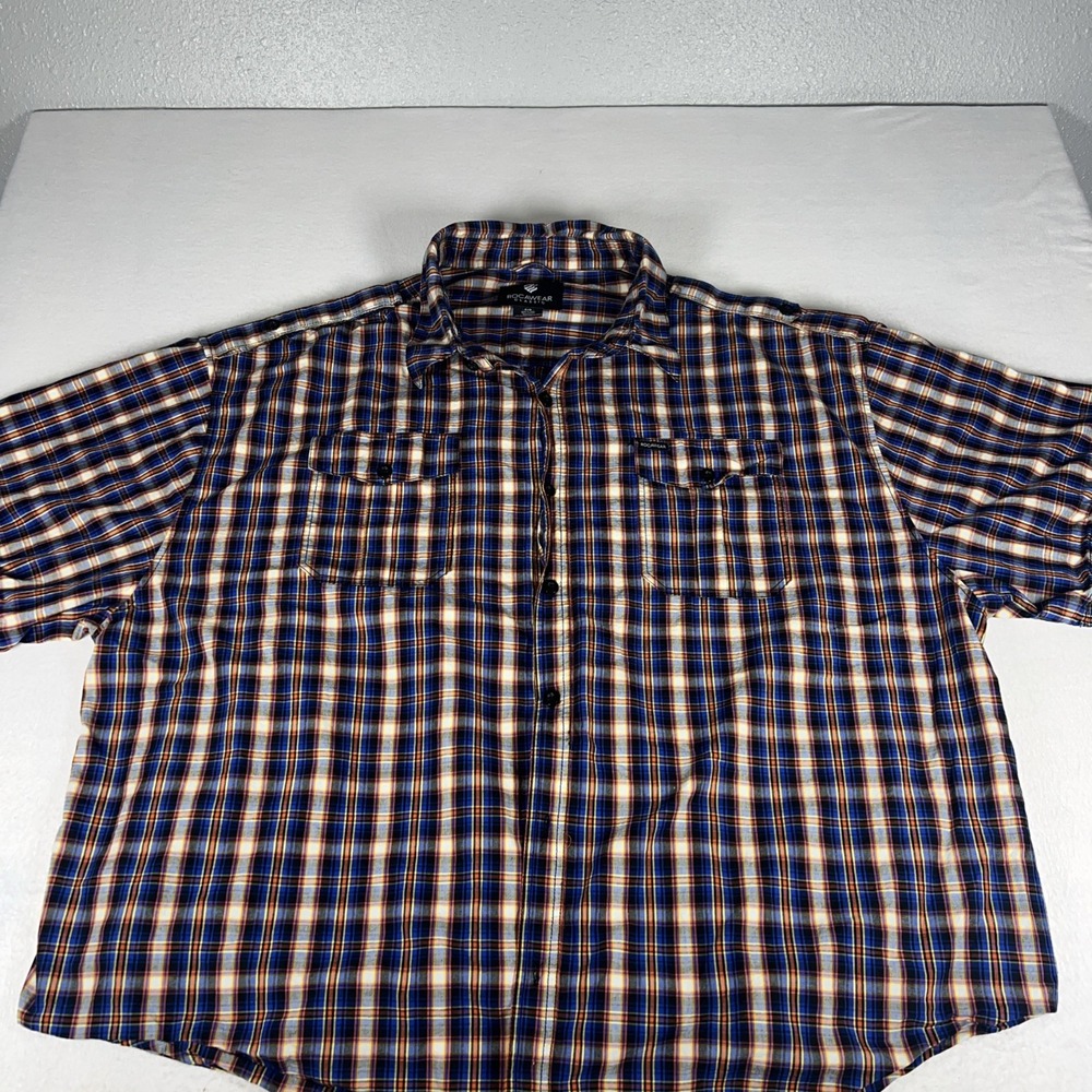 Rocawear Classic Plaid Shirt 6XB 6XL Big Tall Blue Orange Cotton Short Sleeve